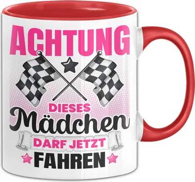 Produktbild von Führerschein Bestanden Geschenk Tasse Bestandener Führerschein Achtung Dieses Mädchen Darf Jetzt Fahren Fahrschule Kaffee-Becher (Rot)