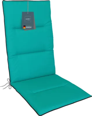 Produktbild von LILENO HOME Gartenstuhl Auflagen als [1er Set - Hochlehner] in Türkisgrün + Keder Grau - bequeme Liegen als Sitzauflagen für Gartenmöbel - Stuhlkissen für Gartenstühle und Klappstühle