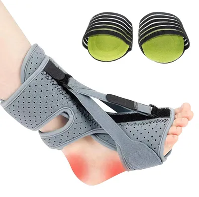 Productafbeelding van Plantaire Fasciitis Nachtspalk - Hielspoor Bandage - Voetpijn Verlichten - 3 Verstelbare Riemen - Enkel 23-38 cm - Grijs
