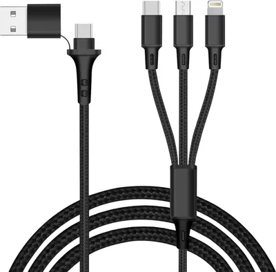 Immagine prodotto di Akashi, cavo di ricarica 5 in 1 da USB e USB-C a USB-C, Micro USB, Lightning, nero