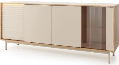 Produktbild von BETTSO Kommode LATILO – LED-beleuchtete aus geölter Eiche mit stilvollen Kaschmir-Fronten und eleganten Details 184 cm