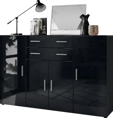 Produktbild von Vladon Highboard Aron Anrichte mit 2 Schubladen und 4 Türen mit insgesamt 8 Fächer dahinter, Anthrazit matt/Schwarz Hochglanz (166,5 x 106,5 x 35 cm)