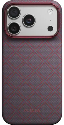Produktbild von Aramid Handyhülle für iPhone 18 Pro Max / 17 Pro Max, PITAKA Edge Ultra-Slim Case PitaTap mit MagSafe, Blau und Rotwein mit Rautenmuster