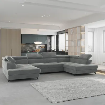 Produktbild von Masseno Ecksofa VINTESSA mit Schlaffunktion U-Form, Sofa mit Bettkasten, Wohnzimmersofa, Couch, Soffa, Bettsofa, Couchgarnitur- Grau, MONOLITH 85