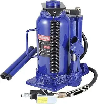 Zdjęcie produktu dla Podnośnik pneumatyczno-hydrauliczny do butli – 20 t – do dużych obciążeń – pneumatyczny z pompą ręczną – do samochodów osobowych i ciężarowych – żółty