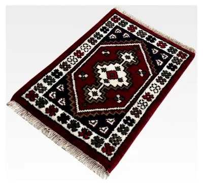 Produktbild von Teppich Fußmatte 40 x 60 cm handgeknüpft aus 100 % Wolle rot beige blau