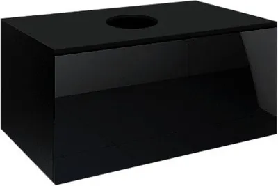 Produktbild von Hängender Waschtischunterschrank aus der OWL-Kollektion, in mattschwarz und glänzend schwarz, ideal für ein modernes Badezimmer.