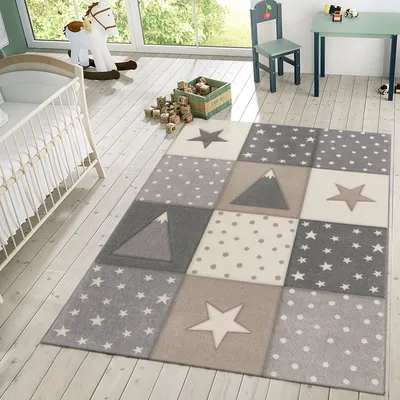 Produktbild von TT Home Kinderzimmerteppich Junge Mädchen Kinderteppich Punkte Sterne 3D Optik Pastell Größe 80x150 cm