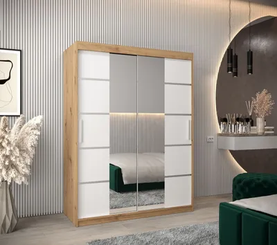 Produktbild von Schrank mit Spiegeln VIVIEN – Breite 150 cm, Eiche Artisan / Weiß