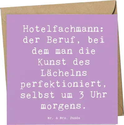Produktbild von Mr. & Mrs. Panda doppelkarte Spruch Hotelfachmann Lächeln - Lavendeltraum - Geschenk, Glückwunschkarte, Kommunikation, Klappkarte, Berufsgestaltung, Berufsprodukte, Beruf