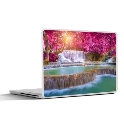 Produktbild von MuchoWow® Laptop Aufkleber Sticker Cover Wasserfall - Regenbogen - Bäume - Rosa - Natur 25x18 cm - Laptop-Deko