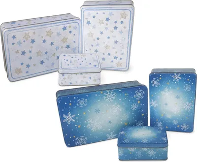 Produktbild von Gebäckdosen 3er Set | Blau mit Sternen & Schneeflocken