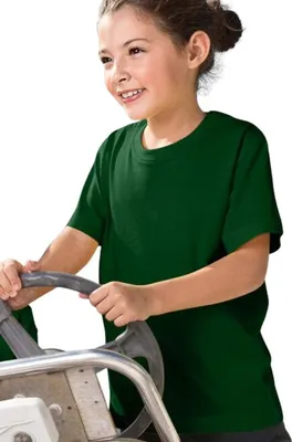Zdjęcie produktu dla T-shirt dziecięcy na lato, 100% bawełna, bez nadruku, jednolity kolor, 145 g/m2, kolor butelkowa zieleń, rozmiar 158 cm / 12 lat