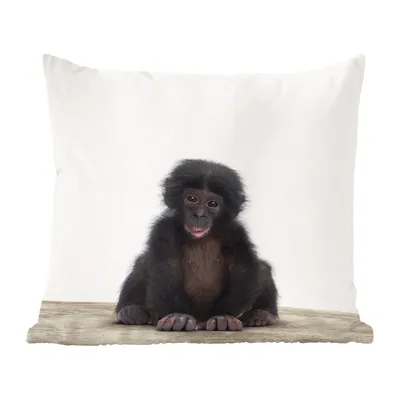 Produktbild von MuchoWow® Zierkissen Sofakissen Wohnzimmer Dekokissen 40x40 cm Kind - Affe - Schimpanse - Babytiere - Jungen - Mädchen - Foto Kissen - Schlafzimmer Dekoration