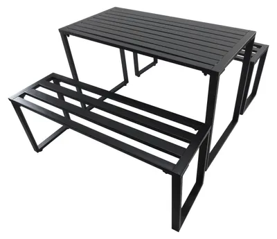 Zdjęcie produktu dla Zestaw Mebli Ogrodowych Świąteczny Zestaw 3 Sztuki Zestaw Wypoczynkowy Ogrodowy 1 X Stół 2 X Ławka Metalowa Czarna 110 X 55 X 70 Cm
