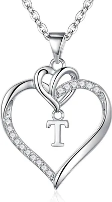 Produktbild von TINGN Herz Damen Halskette 14K Gold/Weißgold Vergoldet Zirkonia Buchstaben - Silber