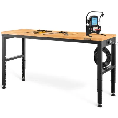 Image de Établi réglable en hauteur 135 x 46 x 72 - 97 cm, table de serrage, capacité de poids 900 kg, brun, acier laminé à froid, table de travail multifonctionnelle pliable pour entrepôt & bureau