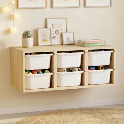 Spielzeug-Organizer, Wandmontage, 6 Fächer, schwebend, Kinderzimmer
