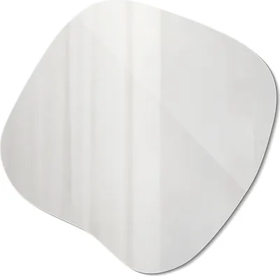 A white, irregularly shaped mirror on a white background.
