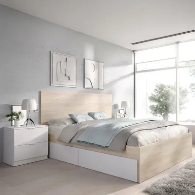 Image de Usman : Lit Double, Blanc, Coffre