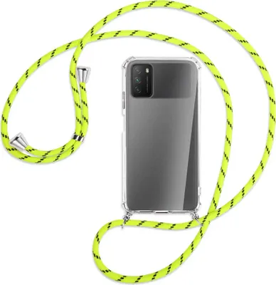 Produktbild von Handykette Backcover-Schutzhülle mit Band (Metall silberfarben) für Xiaomi Poco M3 - neongelb