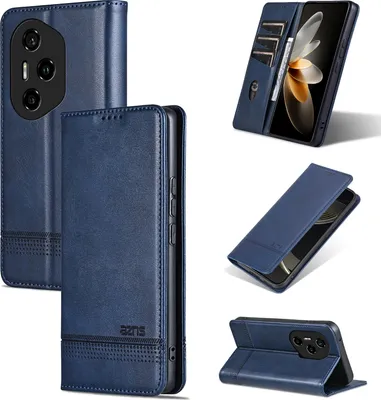 Image de Etui en cuir pour Honor 300 Pro, étui portefeuille pliable avec fermeture magnétique et support bleu