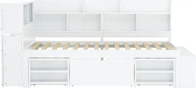 Produktbild von Kinderbett,90*200 cm,Einzelbett,multifunktionales Kinderbett mit Schubladen, Bücherregal und Stauschrank,großer Stauraum,Lattenrost,ohne Matratze