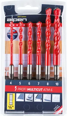 Produktbild von ALPEN HM-Universalbohrer Satz Profi-Multicut 1/4"Sechskantschaft 4-10 mm 6-tlg