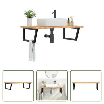 Zdjęcie produktu dla The Living Store Blat umywalkowy ze wspornikiem stalowym i litym drewnem dębowym