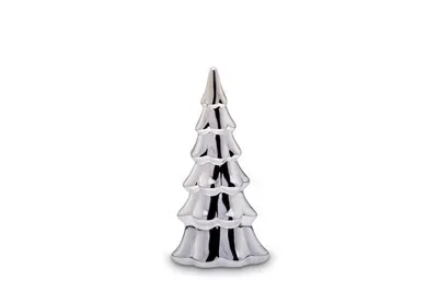 Produktbild von Tannenbaum Dekoration aus galvanisiertem Porzellan, silberglänzend, 10x7,5cm, 20cm hoch