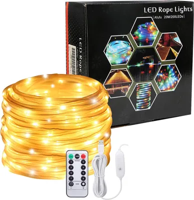 Zdjęcie produktu dla Światło LED w formie girlandy - 20 metrów - 200 diod LED - zasilanie USB - wodoodporność IP65 - ciepła biel - dekoracyjna girlanda świetlna - do użytku wewnątrz i na zewnątrz