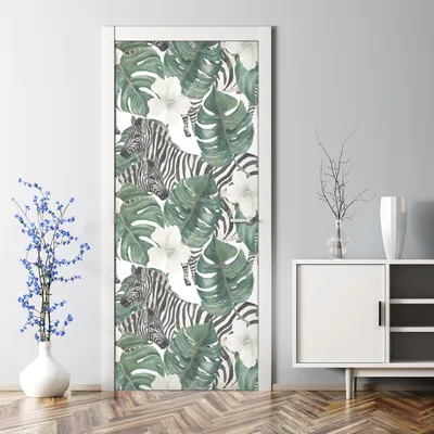Produktbild von Dekorative Türposter Klebefolie selbstklebend Wandaufkleber  Zebra Tropische 77 x 200 cm