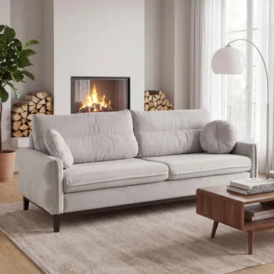 Produktbild von BEAUTYSOFA | Sofa BELLANO - Gepolsterter 2-Sitzer Sofas Loungesofa mit Armlehnen - Veloursstoff in Hellgrau mit schwarzen Holzbeinen