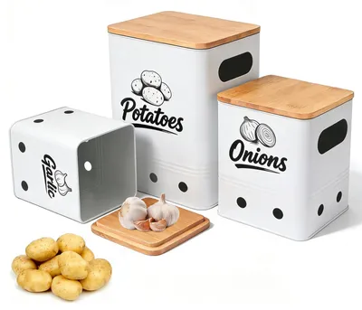 3er-Set Aufbewahrungsdosen für Kartoffeln, Zwiebeln & Knoblauch, 5 L, weiß