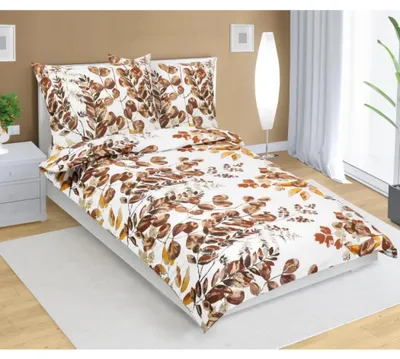 Image de Housse de couette en coton - 140x220 cm. Taies d'oreiller - 70x90 cm - marron, beige