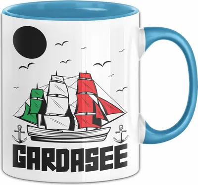 Produktbild von Gardasee Tasse Geschenk Italien Urlaub Segelschiff Segeln Kaffee-Becher (Blau)