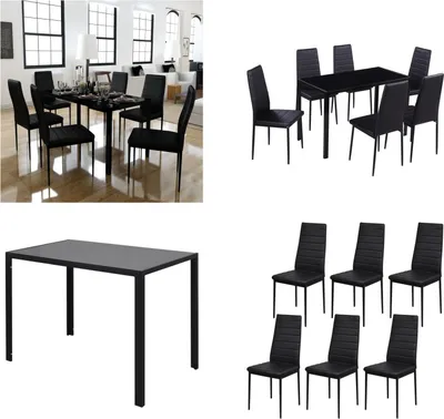 Produktbild von vidaXL 7tlg. Esstisch Set Schwarz - Esszimmergarnitur - Esszimmergarnituren - Essgruppe - Essgruppen