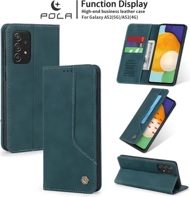 Image de Etui rétro en cuirPolyuréthanepour Samsung Galaxy A52 5G / A52 4G étui design avec porte-cartes et support bleu