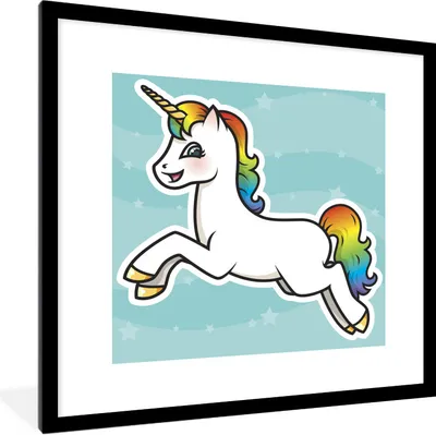 Produktbild von MuchoWow® Gerahmtes Poster Eine Illustration eines springenden Einhorns - Mädchen - Kinder - Kinder 40x40 cm - Poster mit Schwarzem Bilderrahmen Wandposter Rahmen Foto Bilder - Poster - Plakat im Rahmen