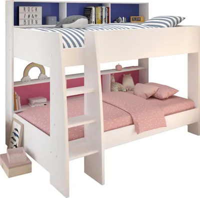 Image de Lit superposé Leo avec matelas inclus - Bleu / Rose