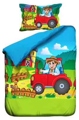 Produktbild von JACK Kinder Renforce Baby Bettwäsche 2 tlg. 100x135cm Traktor Bauer Feld Bunt Reißverschluss