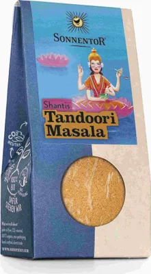 Obrázok produktu pre Sonnentor Shantis Tandoori Masala, Práškové korenie, 32 g, Kardamon, Čili paprička, Škorica, Klinčeky, Koriander, kmín, cesnak, Zázvor, Sladká paprika, kurkuma, 318 kcal, 1325 kJ, 9,39 g