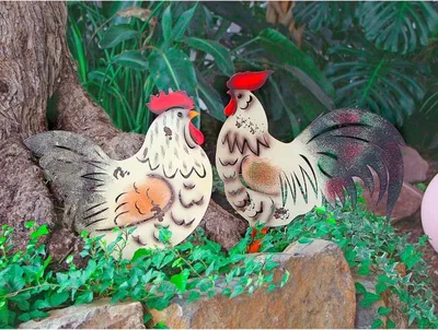 Produktbild von Metall-Gartenstecker Hahn Beetstecker Gartenfigur Gartendeko 36x35cm Gockel bunt
