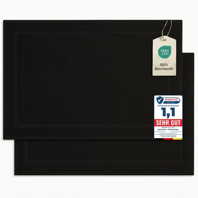 Produktbild von Komfortec Badvorleger Set 2 Teilig, Frottee Duschvorleger, Waschbar Duschmatte & Badteppich, 800 g/m² &100% Baumwolle, Saugfähig & Schnelltrocknend, 50 x 80 cm, Schwarz