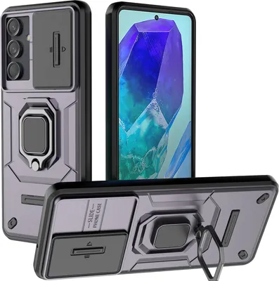 Obrázek produktu pro Pouzdro pro Samsung Galaxy M55 dvouvrstvé pouzdro s posuvnou ochranou kamery a držákem prstenu, stojánek Fialová