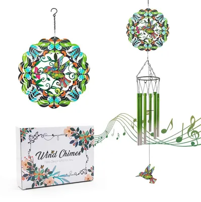 Produktbild von Windspiel Kolibri mit Klangrohren Edelstahl Aluminium für Garten Terrasse