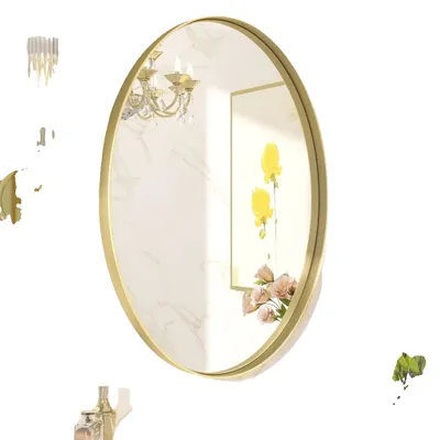 Image de Miroir mural ovale, cadre en aluminium doré, design contemporain , or, 55x76cm