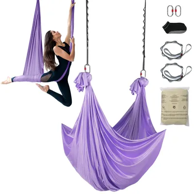 Obrázok produktu pre VEVOR Aerial Yoga Hammock Set 4 x 2,8 m, fialová Aerial Yoga Swing Air Flying, Yoga Swing Hammock Swing 1000 kg Max. Nosnosť, vrátane ponožiek na jogu a oceľovej karabíny, antigravitačné cvičenia