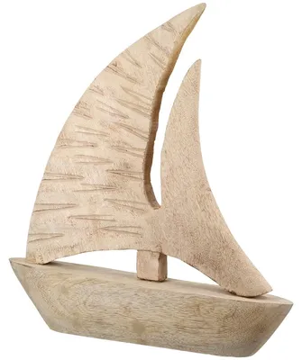 Image de GILDE Décoration murale Nessaja, bateau en bois de manguier, couleur naturelle, surface gravée