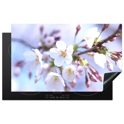 Produktbild von KitchenYeah© Herdabdeckplatte Blumen - Sakura - Zweig , 85x52cm, Küche Deko, Glaskeramikkochfeld Herdabdeckung, Abdeckplatte fùr Kochfeld